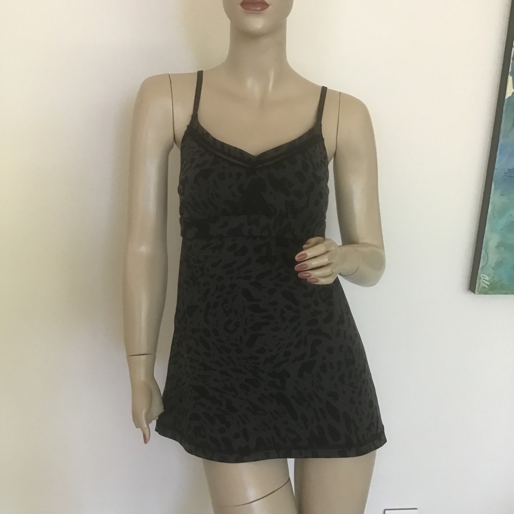 Lululemon Just Breathe Tank Animal Swirl Deep Coal Black Leopard Shelf Bra 8